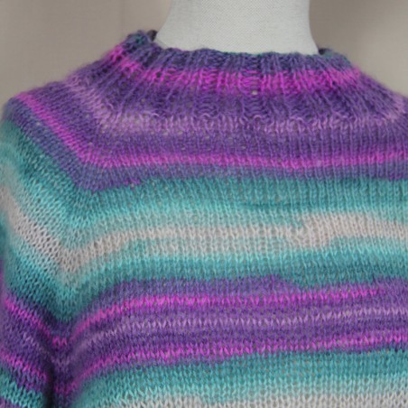 Hand knitted women raglan colorful sweater