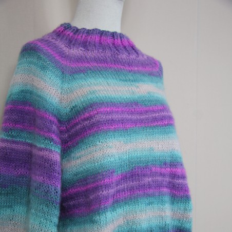 Hand knitted women raglan colorful sweater