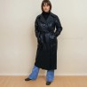 Women long faux leather raglan coat with belt and loose cut