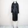 Women long faux leather raglan coat with belt and loose cut