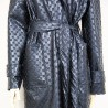 Women long faux leather raglan coat with belt and loose cut