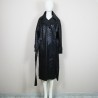 Women long faux leather raglan coat with belt and loose cut