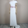 Floral white floor length with train hand embroidered wedding dress