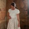 Alternative midi length wedding dress with short sleeves and V at the back