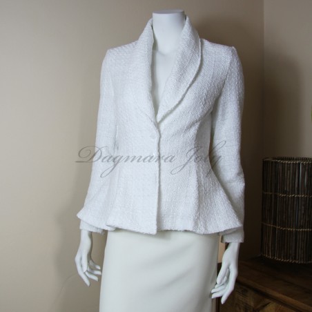 White fit and flare tweed blazer with shawl collar, made to measure