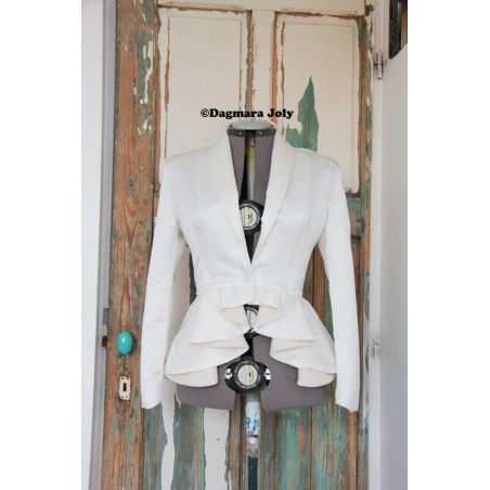 Blazer à basque asymétrique, col châle, coupe tuxedo, fait sur mesure en France